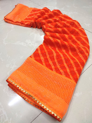 Sareez House Printed Leheria Georgette Saree(Orange)