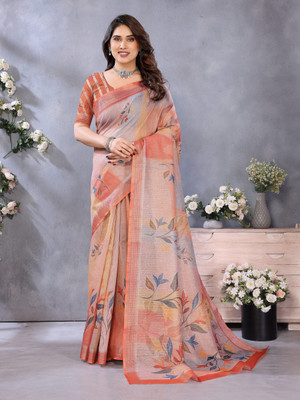 Soor Panchi Digital Print Kanjivaram Cotton Silk Saree(Orange)