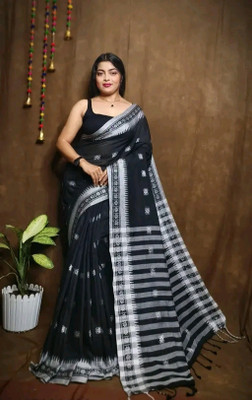 ADbutiq Self Design Bollywood Handloom Cotton Blend Saree(White)
