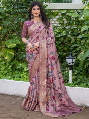 ANOUK Printed Chinnalapattu Viscose Rayon Saree(Purple)