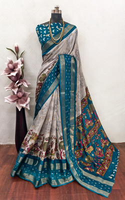 Sanjana Silks Printed, Woven Bollywood Viscose Rayon Saree(Dark Blue)