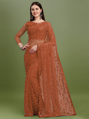 LOROFY Self Design Bollywood Net Saree(Red)