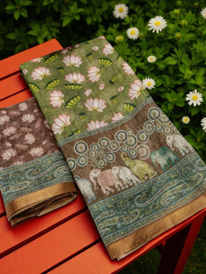 AARAANA Printed Banarasi Pure Silk, Cotton Silk Saree(Green)