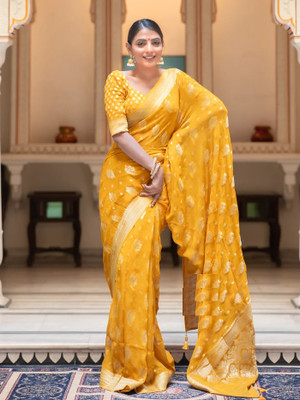 varani exim Woven Bollywood Art Silk Saree(Gold)