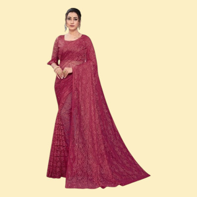 nexxxa Self Design Bollywood Net Saree(Maroon)