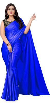 Arpita Fashion Solid/Plain Bollywood Satin Saree(Light Blue)