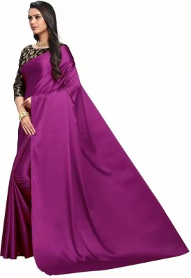 cosfic Solid/Plain Dharmavaram Satin Saree(Purple)