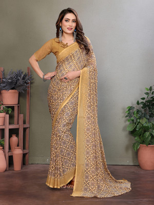 Moda Rapido Printed, Self Design, Geometric Print Daily Wear Georgette Saree(Yellow)