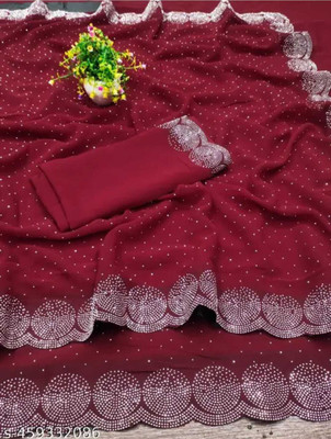 MAHADEV Self Design, Solid/Plain Bollywood Satin Saree(Red)
