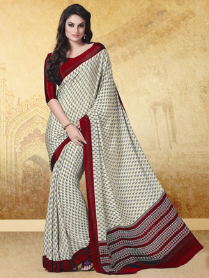Sangria Printed Daily Wear Crepe Saree(Cream)