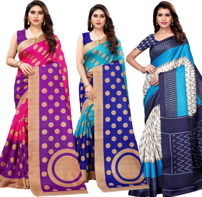 YASHIKA Printed Bollywood Art Silk Saree(Pack of 3, Multicolor)