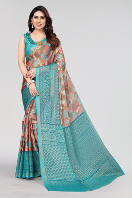 Winza Designer Printed, Geometric Print, Paisley Daily Wear Chiffon, Brasso Saree(Light Blue)