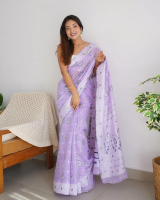 HouseOfCommon Striped Banarasi Pure Silk Saree(Blue)