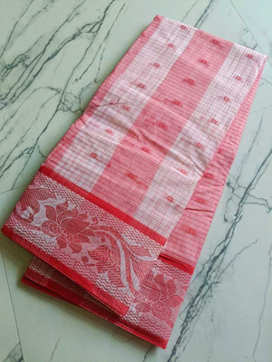 J KunduHouse Self Design Tant Pure Cotton Saree(White)