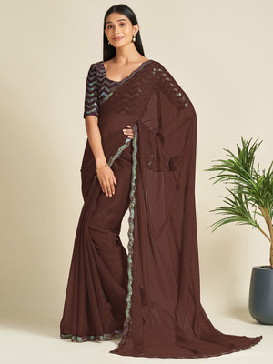 Divastri Embellished Bollywood Georgette Saree(Brown)