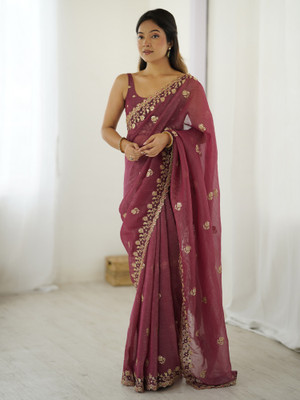 ANOUK Embellished Bollywood Tissue Saree(Purple)