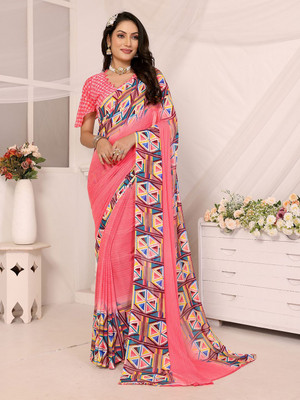 Moda Rapido Printed, Self Design Daily Wear Georgette Saree(Pink)