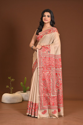 Ramshyam Collection Woven Handloom Pure Silk Saree(Beige)