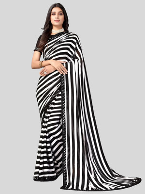 The Textile Hub Floral Print Bollywood Georgette Saree(Black)