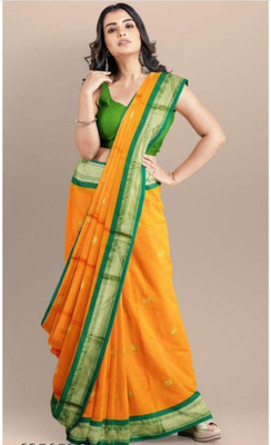 MN VENTURE Woven Banarasi Cotton Silk Saree(Yellow)