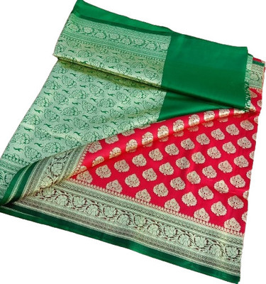 HouseOfCommon Self Design Tant Handloom Cotton Blend Saree(Red, Green)