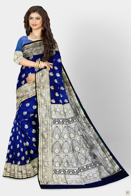 MUBARAK Woven Banarasi Handloom Satin Saree(Blue)