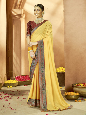 RekhaManiyar Woven Bollywood Georgette Saree(Yellow)