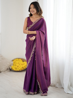 Sareemall Embellished Bollywood Silk Blend Saree(Purple)