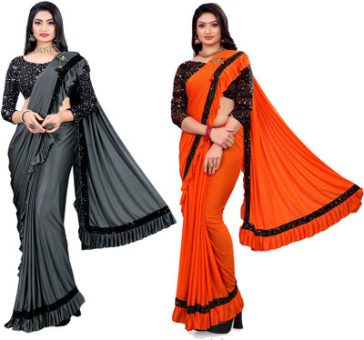 MIJAASHREE Embellished Bollywood Lycra Blend Saree(Pack of 2, Multicolor)