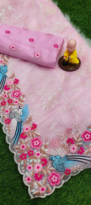Nayanthara Trends Embroidered Bollywood Organza Saree(Pink)