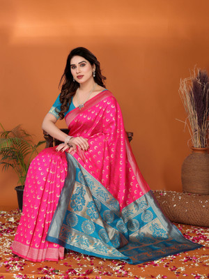 Soor Panchi Woven Banarasi Cotton Silk Saree(Pink)