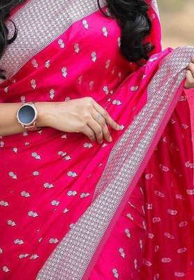 Madhav Creation Woven Banarasi Art Silk Saree(Red)