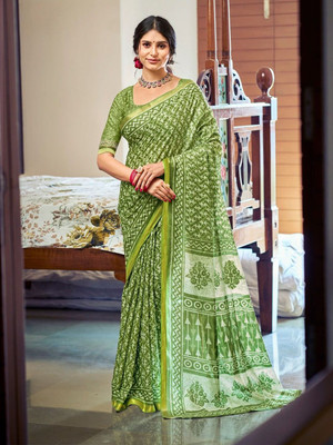 all about you Printed Daily Wear Silk Blend Saree(Green)
