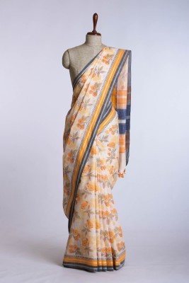 Ksr Handlooms Printed Chettinadu Pure Cotton Saree(Cream)