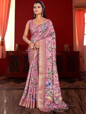 Sareemall Printed Chinnalapattu Silk Blend Saree(Pink)