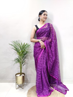 PHEASANT Woven Bollywood Net Saree(Purple)