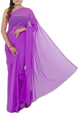 Way2Like Solid/Plain Bollywood Chiffon Saree(Purple)