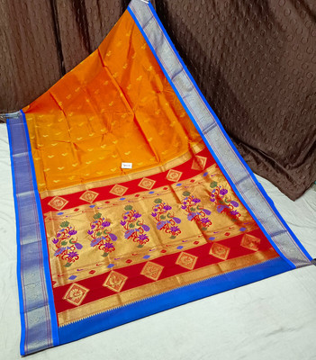 Spewim Woven Paithani Art Silk Saree(Orange)