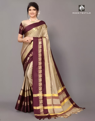 Mortal Textile Animal Print Banarasi Cotton Silk Saree(Grey)