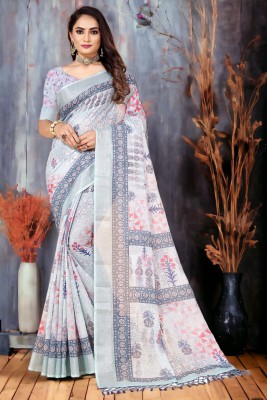 siya silk studio Digital Print, Self Design, Woven Bollywood Cotton Linen Saree(Grey)