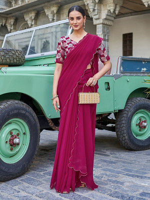 RK Creation Embellished Ikkat Georgette Saree(Purple)