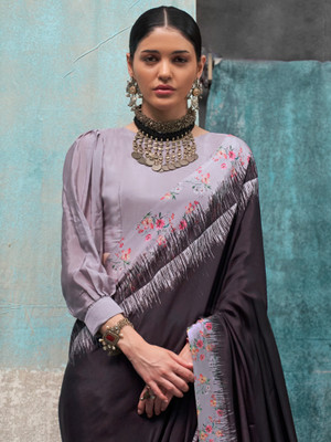 Sareemall Printed Chanderi Crepe Saree(Black)