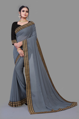 sadika Solid/Plain, Embellished Daily Wear Georgette Saree(Grey)