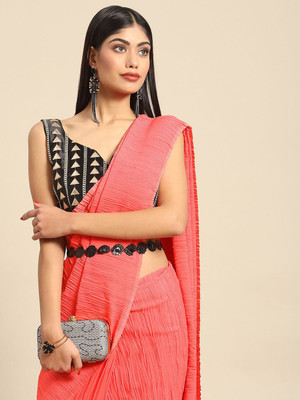 ANOUK Solid/Plain Bollywood Georgette Saree(Pink)