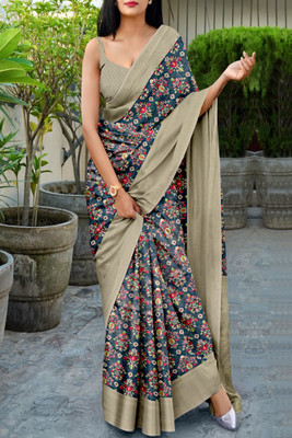 JERAVI Enterprise Printed Bollywood Cotton Silk Saree(Grey)