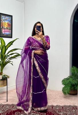 GOLDOLL FAB Embroidered Daily Wear Net Saree(Purple)