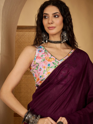 Blissta Self Design Regular Sari Silk Blend Saree(Purple)