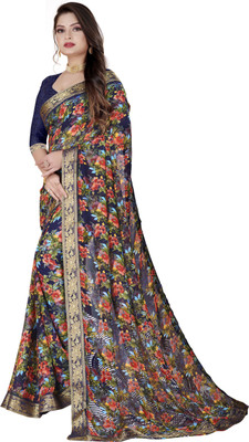 HouseOfCommon Printed Bollywood Georgette Saree(Blue)