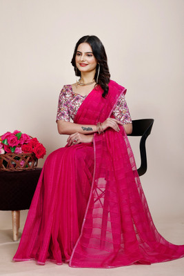 SAADHYA CREATION Embroidered, Solid/Plain Bollywood Chiffon Saree(Maroon)