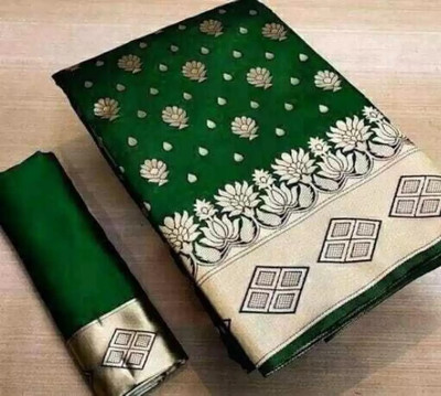 NENCY FASHION Woven Banarasi Silk Blend Saree(Green)